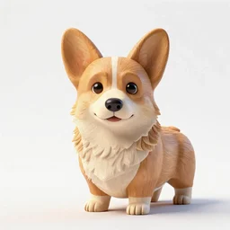 carved wooden corgi, stylized pixar-style 3d render, full body, isolated on a pure white background, centered, entire subject in frame, sharp focus, soft studio lighting