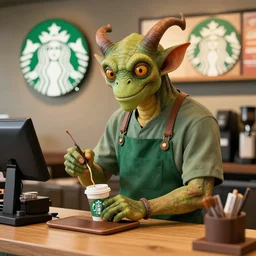 The Demogorgon working at Starbucks, very detailed digital artwork, 8k.