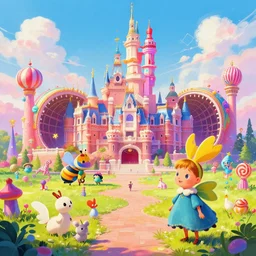 photo of stadium whimsical fairy wonderland vibrant colors candyland wonderland by artgerm and greg rutkowski and magali villeneuv art beeple, by thomas kinkade hearstone league of legends dofus beatrix potter