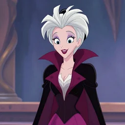 still cruella de vil in frozen by disney animation studio, character design,