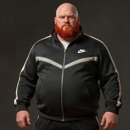 bald red man fat man wearing nike tracksuit, very detailed, , dramatic, intricate, elegant, highly detailed, digital painting, artstation, concept art, smooth, sharp focus, illustration, art by Gustave Dore, octane render