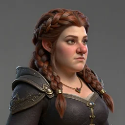 plump female dwarven noblewoman | complex braided hairstyle | hyperdetailed | donato giancola | waist-up portrait | big nose | dungeons and dragons |