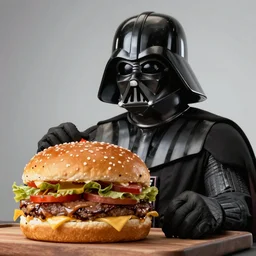 A still of Darth Vader eating a Big Mac, 4k, photograph, ultra realistic, highly detailed, studio lighting