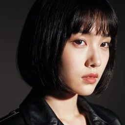 ektachrome, 3 5 mm, highly detailed : incredibly realistic, youthful asian demure, perfect features, feminine cut, beautiful three point perspective extreme closeup 3 / 4 portrait photo in chiaroscuro style 1 9 7 0 s frontiers in flight leather suit cosplay fashion, nick night, helmut lang