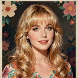 young Dolly Parton portrait, posterized, floral, 70s poster style