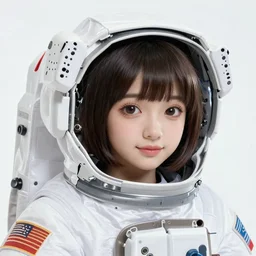 portrait of a young astronaut girl, detailed, yuya nagai, last exile, loish, murata range, kawaii, bright studio lighting, vibrant bright colors, japanese, 1980s, beautiful, dreamy, alphonse mucha, gradation, jean giraud, high saturation, fantasy, black  background, stars, space nebula, makoto shinkai