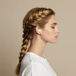 woman braided hairstyle blonde profile view eyes closed white shirt earpods henri fantin - latour jules bastien le - page