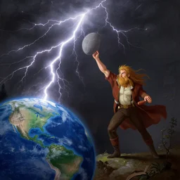 Zeus throwing thunders towars the Earth, Gravity Falls (2012), in the style of William-Adolphe Bouguereau, digital art