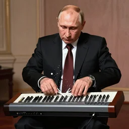 Vladimur Putin Shredding on a Keytar in the style of Frank Frazetta