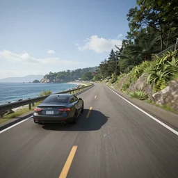 screenshot of forza horizon set in japan, coastal road, rtx, dlss, uhd