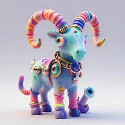 photo of a opalescent claymodel of a multicolored steampunk aries symbol with multicolored irisdiscent tubes and shiny metallic devices, 3 d render, crisp, trippy, 8 k, fluorescent colors, very integrate