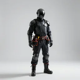 armored electrician with tool belt, cinematic studio photo, full body, standing, isolated on a pure white background, centered, whole figure in frame, sharp focus, studio lighting