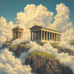 olympian temples resting on clouds, highly detailed, trending on artstation, symbolism, surrealism, art