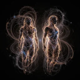 twins from out space fractal, dark background, backlit:: by beeple and James Gilleard and Justin Gerard :: ornate, dynamic, particulate, intricate, elegant, highly detailed, centered, artstation, smooth, sharp focus, octane render, 3d