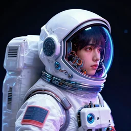 portrait of an astronaut in 3 / 4 view wearing a very futuristic helmet with cybernetics and wirings, vaporwave aesthetic, dreamcore by craig mullins, ruan jia, kentaro miura, greg rutkowski