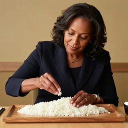 condoleezza rice made of sushi rice.