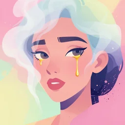 beautiful face, made of smoke, golden tears, dramatic lighting, maximalist pastel color palette, splatter paint, pixar and disney concept, graphic novel by fiona staples and dustin nguyen, peter elson alan bean wangechi mutu, clean cel shaded vector art, on artstation