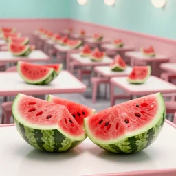 2 0 1 2 watermelon diner, tables repeat endlessly into the horizon, y 2 k cybercore cutecore fruitcore, one point perspective