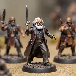 Karl Marx as Warhammer miniatures, natural tones, close up, macro photography, diorama