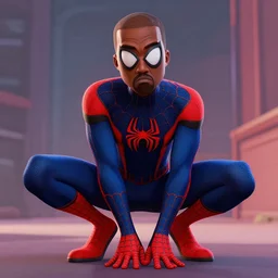 Kanye West in SpiderMan: Into The SpiderVerse, cel shaded, illustration, 3D animation, 2D animation, rendered in Unreal Engine, comic book style