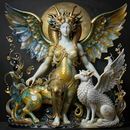 double faced hydra harpy goddess satyr pan goddess high resolution symbolic portraial in style of michael hussar and lalique and hieronymus bosch 8 k