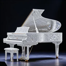 epic stage photo of a grand piano made of diamonds