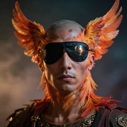 photo of a phoenix wearing an eyepatch, 8 0 mm sigma f / 1. 4, volumetric lighting, 8 k, atmospheric