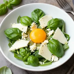 egg yolk, basil and cheese salad
