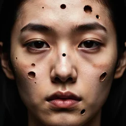 portrait, close up a sparse pattern of large holes on a person's face, trypophobia, dramatic lighting, ue 5, digital art, 4 k