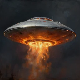 a UFO on fire, realistic painting, classical painting, high definition, digital art, matte painting, very detailed, realistic