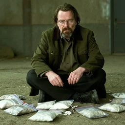 film still of Stalin, ziploc bags of meth on the ground, from the TV-series Breaking Bad
