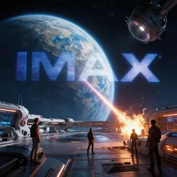 an imax view of a futuristic spaceport on a beautiful exoplanet firing a laser, art by james paick and federico pelat and markus vogt, hyperrealism, science fiction, cinematic lighting