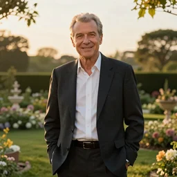 Hugh Hefner, golden hour, in a garden, artstation, by J. C. Leyendecker and Peter Paul Rubens,