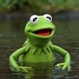 color still from apocalypse now film, close up of kermit the frog in river, by vittorio storaro, cinematic