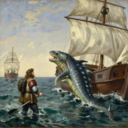 A sea monster attacks a ship, Hans Savery the Elder (1626), oil on canvas, detailed brushstrokes