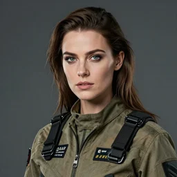 epic professional digital head and shoulders portrait of grgeous woman wearing air force jumpsuit, canon 5 0 mm, by leesha hannigan, iris van herpen, artstation, cgsociety, wlop, epic, much wow, much detail, gorgeous, detailed, cinematic, masterpiece