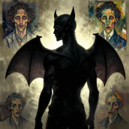 a portrait of a half bat half man, back lighting, horror, digital art, in the style of greg rutkowski, simon stalenhag, egon schiele,