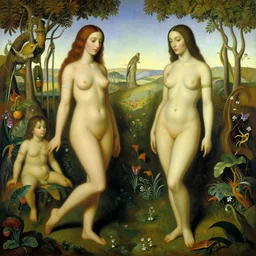 a surrealist painting of adam and eve in the beautiful garden of eden, by salvador dali, amazing detail, smooth, elegant, intricate