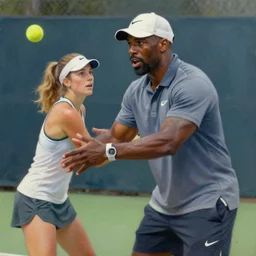 ray lewis coaching women's tennis, impassioned, oil canvas, digital art, octane render, trending on artstation