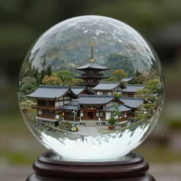a japanese village inside a crystal ball, 8k