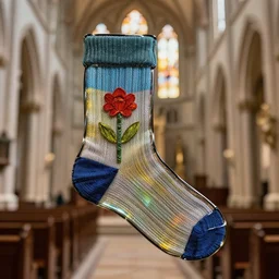 a sock in a colored glass in a big church, 1 4 mm, photorealistic, much detailed