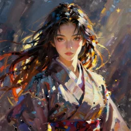 beautiful portrait of oichi , sana from twice in sengoku basara in the paintetly style of WLOP, artgerm, brush stroke oil painting, dynamic lighting, imagine fx, artstation
