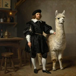 oil portrait painting by jan hals of a man and a llama in a tavern