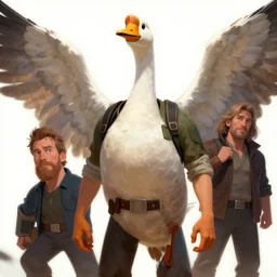 character art by wlop, steve henderson, and j scott campbell, gooseman, male hero, goose head, wings, 4 k, arstation, trending, high quality, very detailed, digital