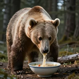 big bear eating soup