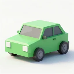 3d render of a low poly green car, shade flat, white background, soft lighting