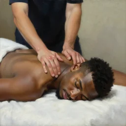 portrait of a man lying on a bed, deshaun watson getting a massage, oil on canvas painting by william sidney mount, trending on artstation