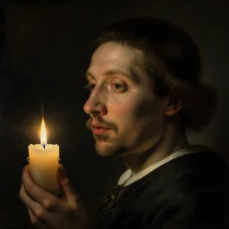 a man's face in profile, made of candles, in the style of the Dutch masters and Gregory Crewdson, dark and moody