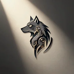 a mythical artistic robotic wolf logo