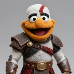 kratos as a muppet. highly detailed felt. hyper real photo. 4 k.